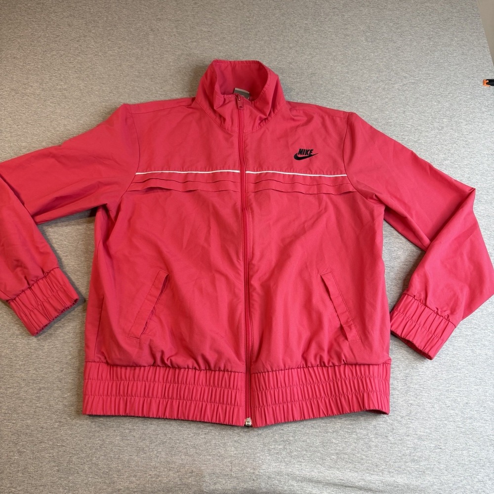 Vintage Nike Track Jacket Womens XL Pink Windbreaker Full Zip Piping Y2K 90s